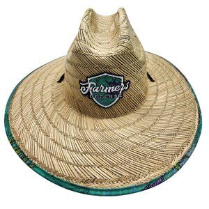 Farmers Defense Straw Sun Hat Sea Weed Wide Brim & Tropical Underside Design For